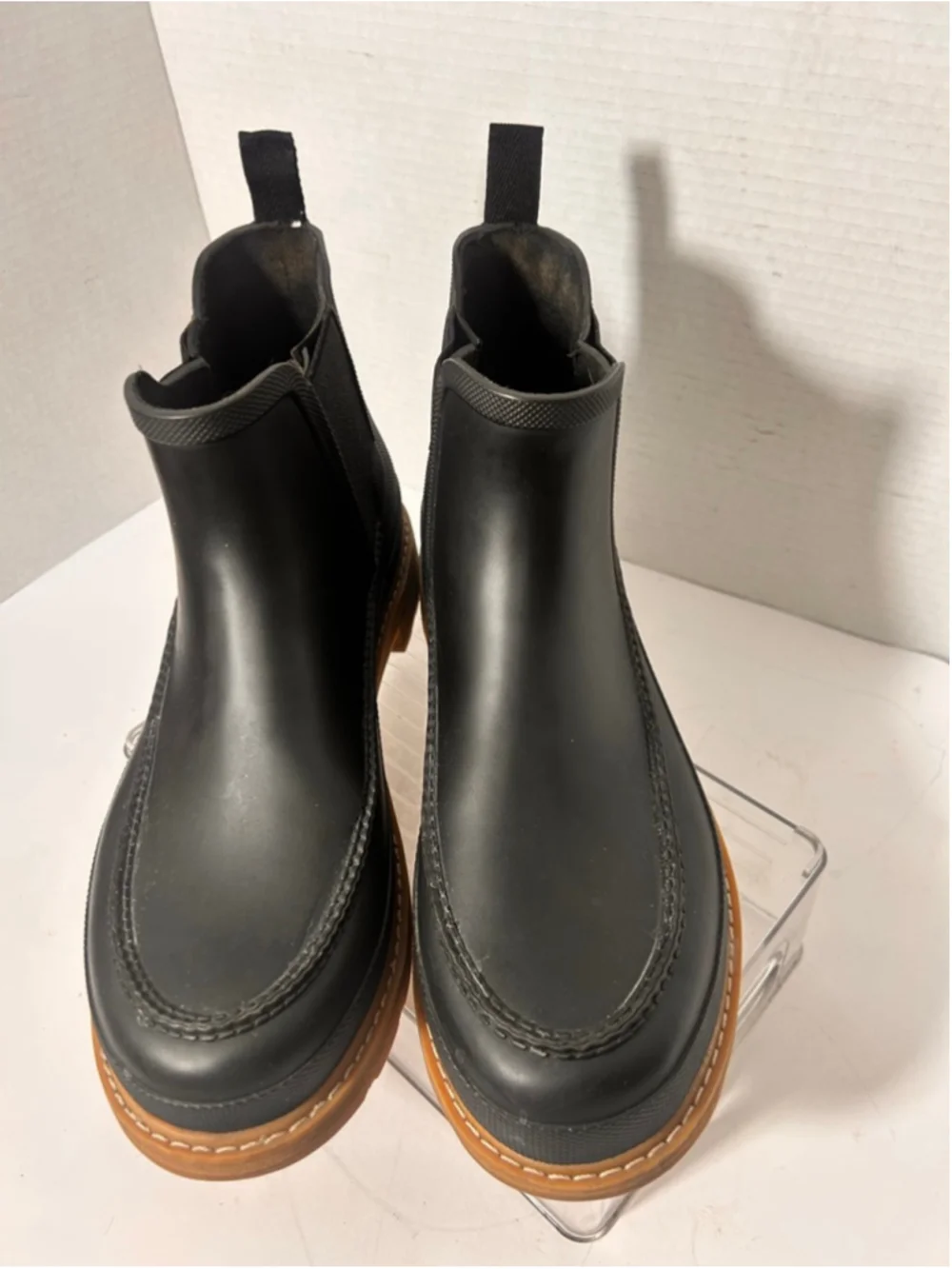Men's Hunter Chelsea Moc Toe Black Rain Boots Size 11 Gum Soles